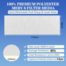 Demiwise MERV 8 Air Filter Material -23 Ft² Cut to Fit Air Filter Media for Home HVAC, Furnace, AC & Purifier -Filters Dust and Pet Dander as Small as 3.0 Microns-Easy DIY with Hook Tape