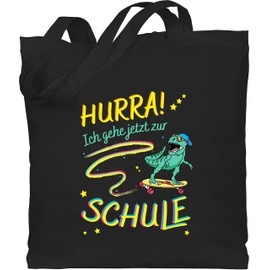 Shirtracer - Cotton Bag - First Day of School & First Day of School Gift Gym Bag - Hurra Ich gehe jetzt zur Schule - Dino Skateboard Skater, 1 black, Unit size