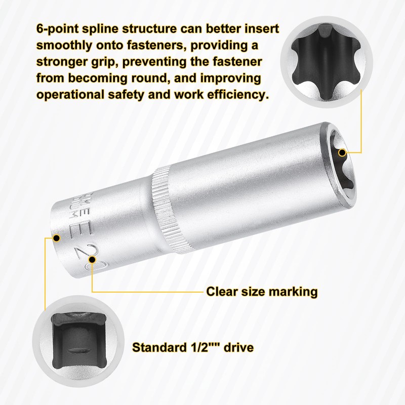 HARFINGTON E-Torx Socket 1/2" Drive E20 External Torx Deep Socket