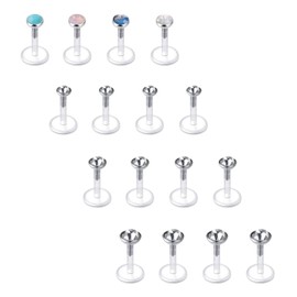 Briana Williams 16-Piece Lip Piercing Bioflex Labert Plug Set Transparent 16G Retainers 6/8/10 mm Rod Monroe Medusa Piercing CZ Opal, Plastic, Style4
