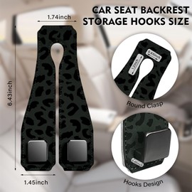 UntilPlan 2 Pack Car Seats Hooks for Headrest, Seat Multifunctional Car Bag Hook with Metal Hooks, Seat Back Storage Accessories for Backseat Organizer, Handbag Purse Coat Grocery (Leopard-Black)