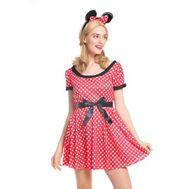 dressmeup W-0136-S/M Women's Costume Mouse Cute Mouse Dress Red White Polka Dot S/M