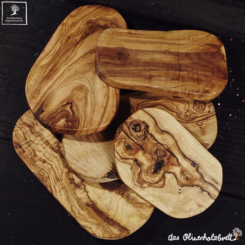 Olive wood chopping board with natural edge, 30cm