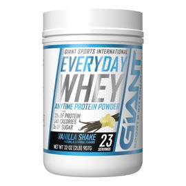 Giant Sports International Everyday Whey Protena  Suero de Leche en Polvo  2 lb (907 gr)  Sabor Vainilla  25 gr de protena por porcin  Sin Azcar...   