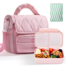 Insulated Lunch Bags for Women, Meal Prep Kit with Containers & XL Ice Pack,Cute Quilted Lunch Box, Lightweight Puffy Padded Lunch Tote, Reusable for Work Picnic Travel