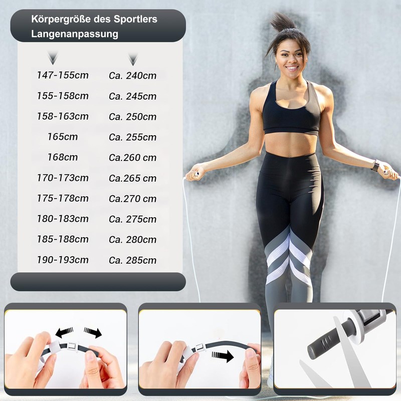Professional Skipping Rope, Adjustable Fitness Rope with Comfort Handles, Grey/Black