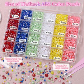 Flatback Pearls for Crafting, Red Blue Green Nail Half Pearls and Gems, 3-8mm Pink Yellow White Half Round ABS Flatback Pearl Beads Bedazzling for Nails DIY Shoes Clothes Bags DIY Making