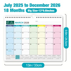 Povee Wall Calendar 2025-2026 - Includes July 2025 to December 2026-18 Monthly Daily Planner 13 x 9.6 Inches, Julian Dates for New Year Christmas Gifts