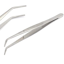 Heavy Duty 6 inches College Tweezers Curved Tips All-Purpose Forceps Professional Tweezers Tongs and Comfortable Ridged Handle for Crafting Repairing General Purpose
