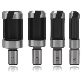 YIXISI 4 PCS 6/10/13/16 mm Standard Wood Plug Cutter Set, Carbon Steel Metric Shank Drill Bit Set, Wood Plug Tenon Drill Bit Cutter, Standard Plug Cutters, for Woodworking