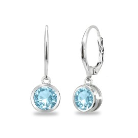 Earrings for Women, Birthstone Earrings, Genuine or Synthetic Gemstone Earrings, 6mm Round Bezel Set Leverbacks, Dangle Earrings for Women, Sterling Silver Earrings or Gold Flash Silver Earrings,