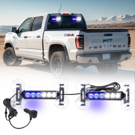 Tiannor 2X 6.1 inch Emergency Strobe Lights Blue White 12 LED Hazard Warning Flashing Safety Dash Front/Rear Windshield Lights Grill Surface Mount for Police Firefighter Ambulance Vehicles Trucks