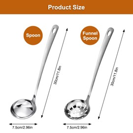 Soup Ladle and Slotted Spoon Made of Stainless Steel, 30 x 7.5 cm, Sauce Ladle, Metal Ladle and Slotted Spoon, Sauce Spoon Long Handle, Serving for Home, Restaurant, Pack of 2