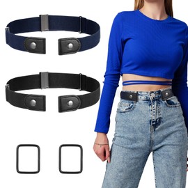 Wanmu 4 Stück Gürtel Ohne Schnalle für Damen Herren, Elastischer Unsichtbarer Schnallenfreier Gürtel für Jeans, Hosen, Kleid (Schwarz, Marineblau)