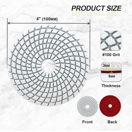 Wet Diamond Polishing Pad 100 mm 6 Pieces Grit 100 Polishing Wheels for Granite Marble Artificial Stone Quartz for Angle Grinder SANLEETEK