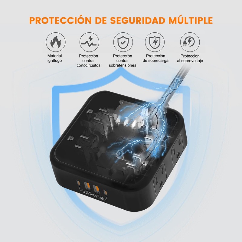 FANDBO 12 en 1 Regleta Multicontacto Extension USB, con 8