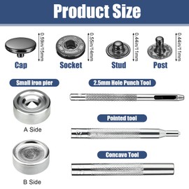 Metal Snaps Buttons, 48 Pcs Snap Buttons for Sewing, Heavy Duty Snap Fasteners for Clothing, Shoes, Jeans, Denim Jackets, Bags (Black)