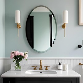 Oval Mirror Frameless Bathroom Mirror for Over Sink, Beveled Polished Wall Mirror for Bathroom, Bedroom, Vanity and Entryway 16" x 24"