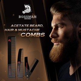 Bossman Juego de 3 peines de acetato para barba, pelo y bigote – sin enganches – Calidad profesional