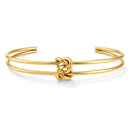 Desnuage Double Layer Open Bracelet with Knot Design for Women 14K Gold Plated Adjustable Bangle Cuff Bracelet Elegant Minimalist Bangle Jewelry Gift for Her