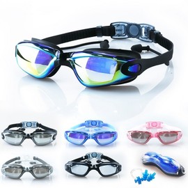 Adult High-Definition Anti-Fog Swim Goggles Plated LF140 Silver Plated Black + Box 15ea