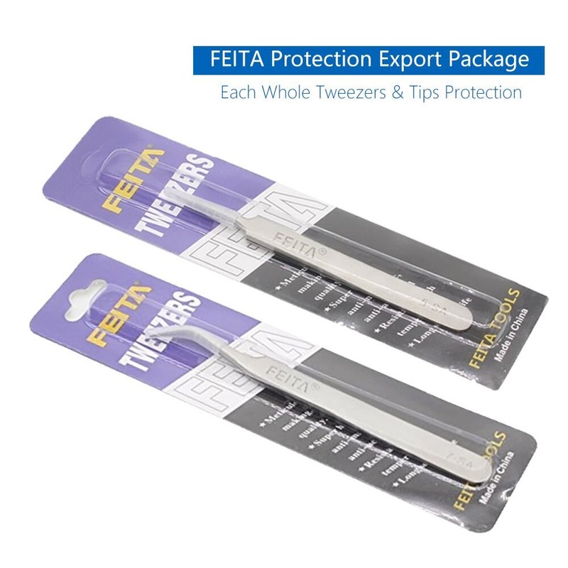 FEITA Precision Eyelash Extension Tweezers Set - Professional Straight &