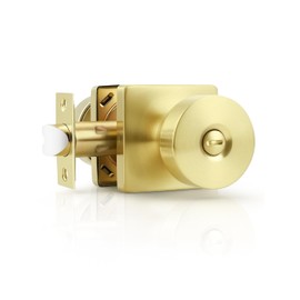 Tinewa 1 Pack Gold Interior Privacy Door Knob with Lock, Brushed Brass Bedroom Door Locks, Keyless Privacy Door Handle Locks, Zinc Alloy Heavy Duty Door Knobs on Square Rose