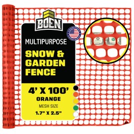 BOEN 4' x 100' Orange Temporary Fencing, Mesh Snow Fence, Plastic, Safety Garden Netting, Above Ground Barrier, for Deer, Kids, Swimming Pool, Silt, Lawn, Rabbits, Poultry, Dogs