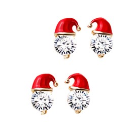 Sosoport Stud Earrings for Women 2 Pairs Christmas Theme Gold Earrings Moissanite Flat Back Jewelry