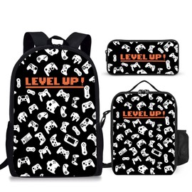 Ansteade 3PCS Boys Backpack, Kids Back To School Bag with Lunch Box Pencil Case Set, Cool Game Vedio Backpack for Boys Teens, 17" Schoolbag Bookbag for Elementary Middle High School Students