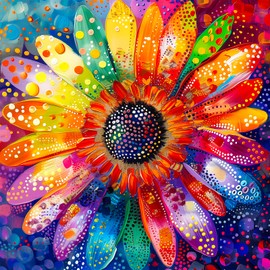 Bgraamiens Puzzle-Colorful Rainbow Pointillisme Gerber Flower Jigsaw Puzzle 1000 Pieces Puzzles for Adults,Flower Artwork for Adults,Color Challenging Puzzle