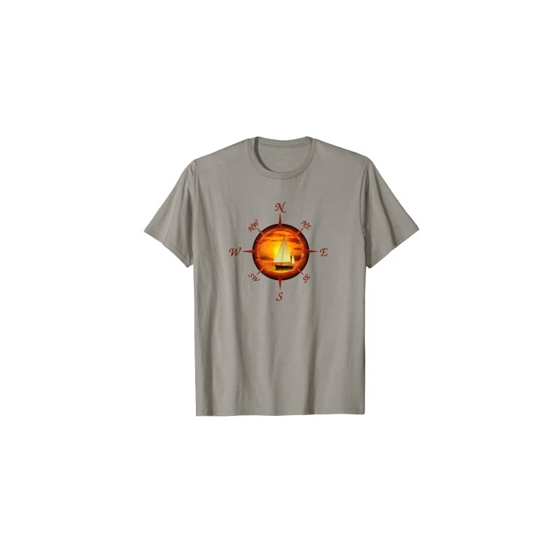 Sailing Compass And Sailboat Sunset T-Shirt