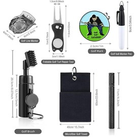 Golf Club Cleaning Kit, 1 Set Golf Club Cleaner with Golf Ball Marker Water Golf Towel Divot Repair Tool Groove Sharpener, Golf Accessories