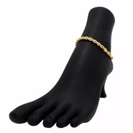 Hiphopstylist 10" Twisted ROPE CHAIN ANKLET 3mm ANKLE BRACELET 14K ITALY GOLD PLATED