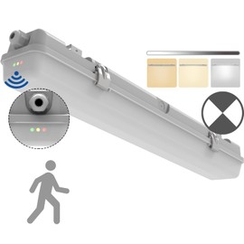 2FT Tri-Level Motion Sensor LED Vapor Tight Emergency Light, Battery Backup, IP65 IK08, 10W(1250lm)/20W(2500lm), 3/4/5000K CCT, Dimmable, Outdoor Waterproof Shop Light,Vapor Proof Lighting Fixture,FCC