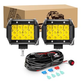 GOOACC 4PCS 60W 4 Inch Triple Row LED Pods Flood Light Bar Fog Light Driving Lighting with 16AWG Off Road Wiring Harness-4 Leads for Truck Golf Cart SUV ATV UTV Boat, 2 Years Warranty