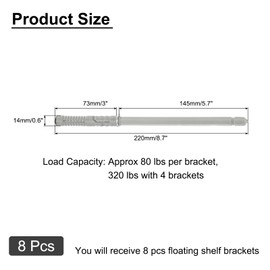 sourcing map 8 Pcs Floating Shelf Brackets, Metal Hidden Shelf Support Brackets 0.4" x 5.7" Invisible Shelf Brackets with Screws for Floating Wood Shelves (Silver Tone)