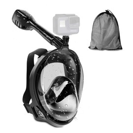 IGGDOQI 180°Full Face Snorkel Mask, Diving Mask, Professional Snorkel Set, Perfect Snorkeling Gear for Adults Teen Kids with Camera Mount, Safe Free Breathing, Anti Fog & Leak (Black-L/XL)