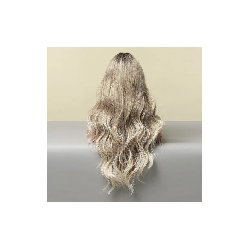 Znnz Peluca Ombre Rubio Gris Peluca Larga Ondulada Parte