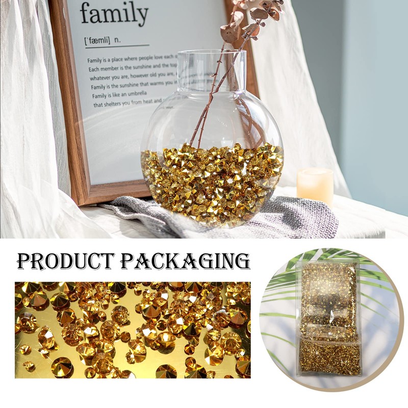 Toaob 10000 Pieces Crystals in Diamond Shape Acrylic Gold 3