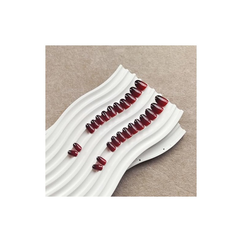 SXVME Uñas postizas francesas rojas y negras, cortas, ovaladas y