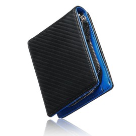 Voice Genuine Leather Men's Bi-fold Wallet, Easy to Use, Zipper, Coin Purse, Holds 14 Cards, Present, Gift Box Included, Black/blue