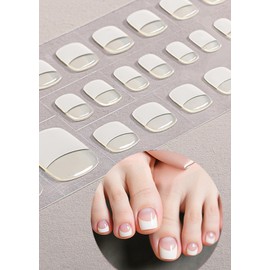 Wahrshei Toe Nagelfolie Selbstklebend UV, Classic French, 26 pcs Gel Nagelaufkleber für Zehennägel