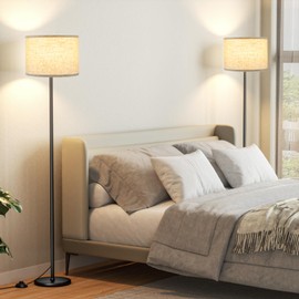 Ambimall 60'' Modern Floor Lamp Set of 2, 2PK Tall Lamps for Living Room Bedroom, Beige Shade with Black Pole(Without Bulb)