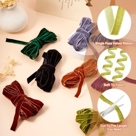 Pandahall 27 Yards 3/8" Wide Velvet Ribbon 9 Colors Christmas Single Face Velvet Ribbon Gift Wrapping Ribbons for Bow Wreath Decoration Wedding