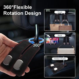 weottfiy 2 Pcs Stylish Car Hooks for Purses and Bags Cute, Multifunctional Car Seat Hooks for Headrest, Double Car Purse Hook, Purse Hook for Car Fits Universal Hidden Car Seat Back Storage Hook