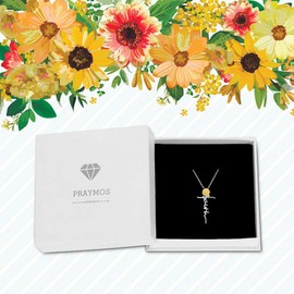 PRAYMOS Faith Sunflower Cross Necklace for Women 925 Sterling Silver Jesus Inspriational Jewelry Christian Christmas Stocking Stuffers for Her