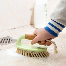Scrubbing Brush with Bamboo Handle Heavy Duty Stiff Bristles for Cleaning Floors Carpets Bathroom and Kitchen Dishes - Assorted Colours - Pack of 2