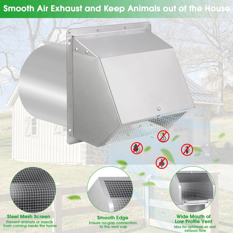6 Inch Wall Vent Cover,Exterior Wall Vent Hood with Screen
