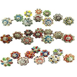 JGARTS Dotted Mix Color Multi Designed Ceramic Cupboard Cabinet Door Knobs Drawer Pulls & Chrome Hardware - Hand Painted Pulls Set of 20